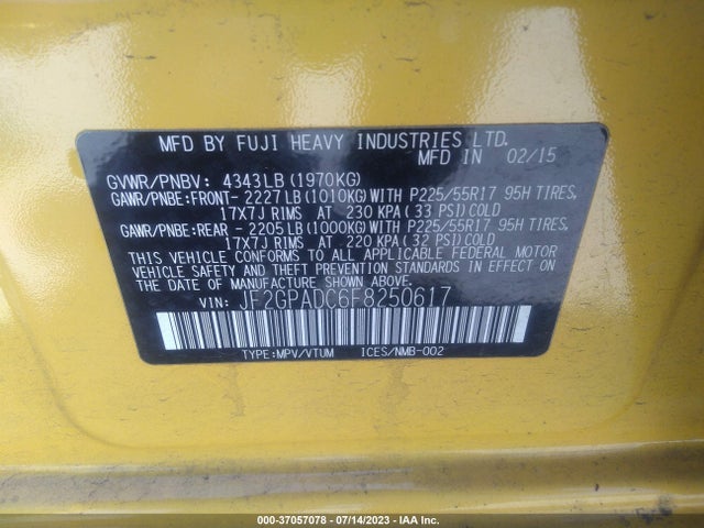 JF2GPADC6F8250617 Subaru Xv Crosstrek Premium