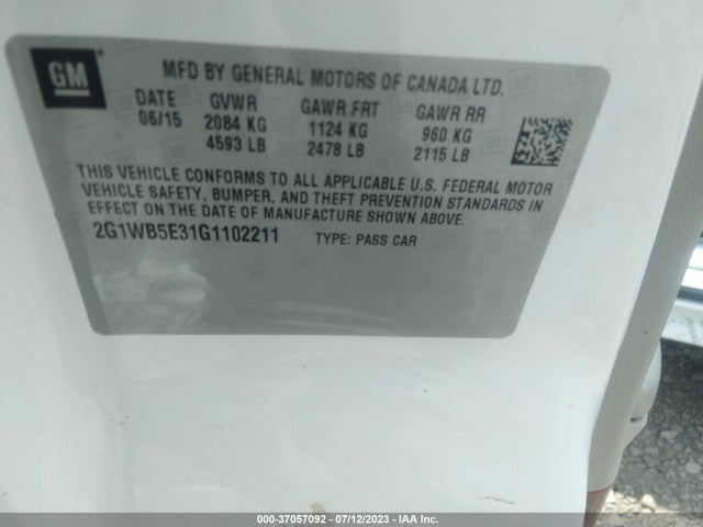 Chevrolet Impala Limited Lt 2016 2G1WB5E31G1102211 Image 9