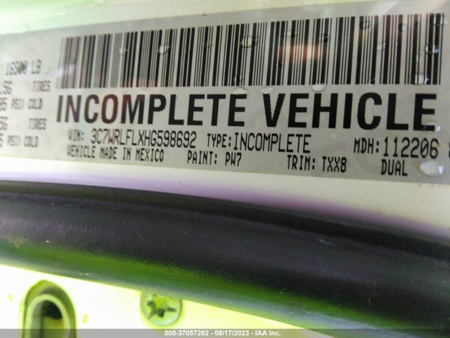 2017 Ram 3500 Chassis, VIN: 3C7WRLFLXHG598692