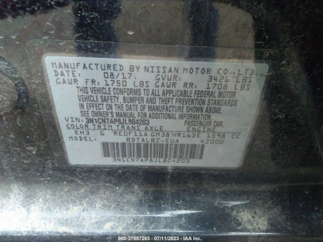3N1CN7AP8JL804203 Nissan Versa Sedan Sv