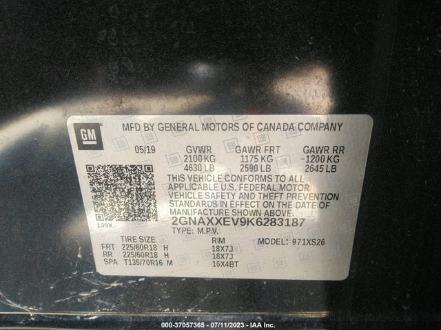 Chevrolet Equinox Premier 2019 2GNAXXEV9K6283187 Image 9