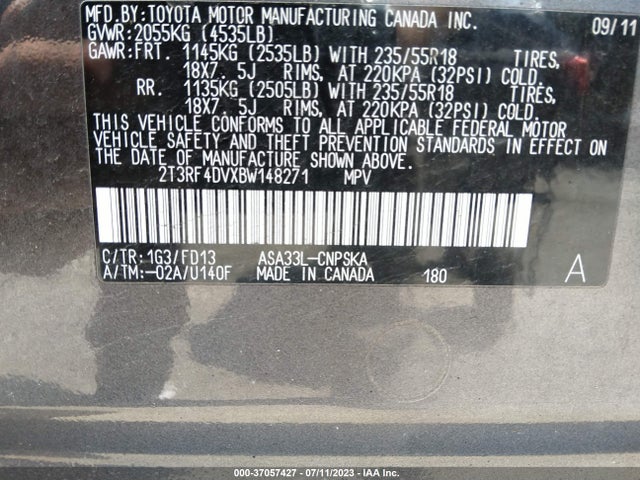 2011 TOYOTA RAV4 SPORT VIN: 2T3RF4DVXBW148271