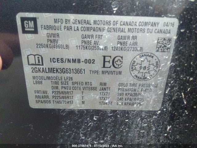 GMC Terrain Sle 2016 2GKALMEK3G6313661 Image 9