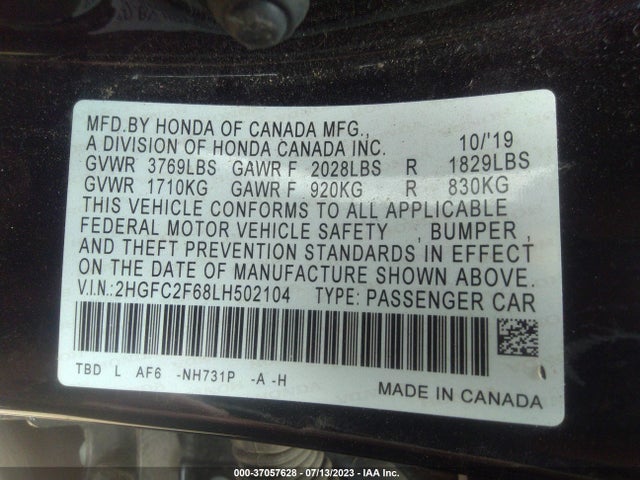 Honda Civic Lx 2020 2HGFC2F68LH502104 Image 9