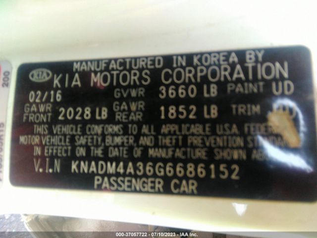 KNADM4A36G6686152 KIA RIO LX