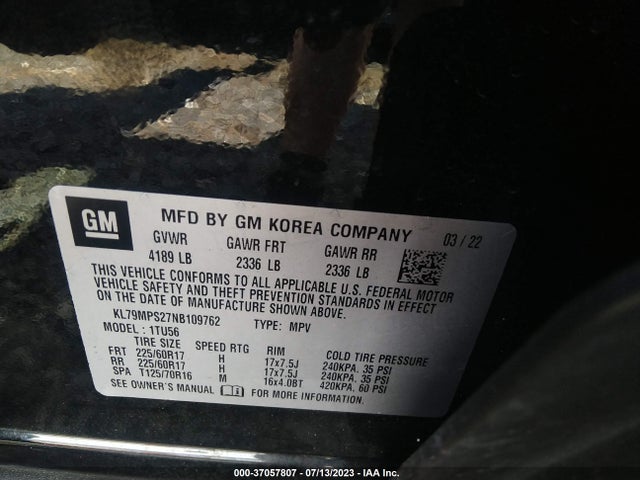 Chevrolet Trailblazer Lt 2022 KL79MPS27NB109762 Image 9
