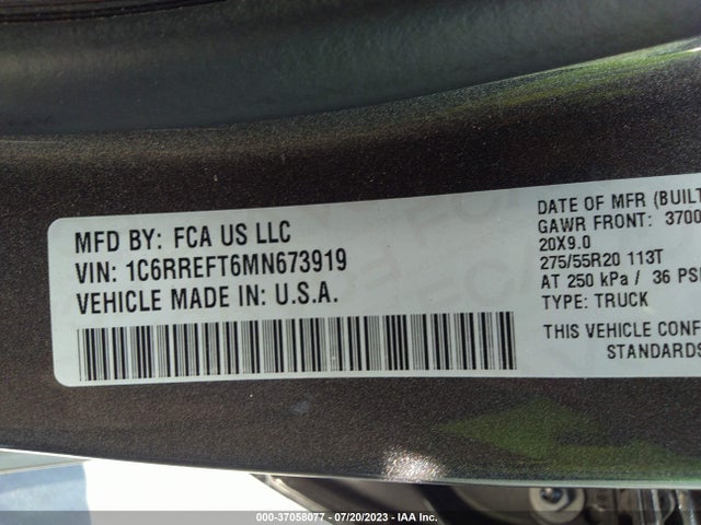 1C6RREFT6MN673919 RAM 1500 Big Horn