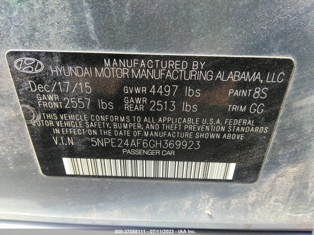 Hyundai Sonata 2.4l Se 2016 5NPE24AF6GH369923 Image 9