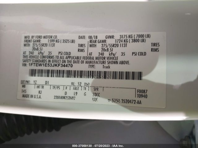 1FTEW1E53JKF34470 Ford F-150 Xl/xlt/lariat