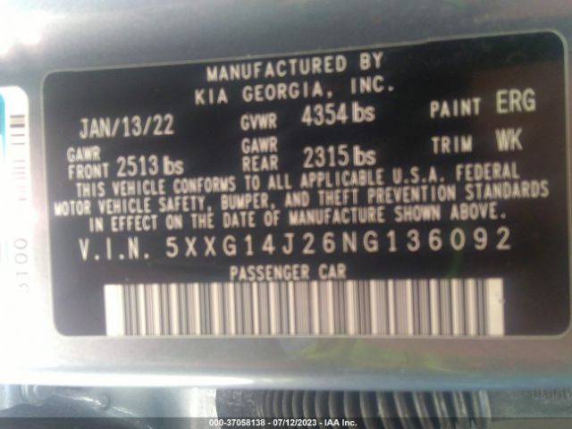5XXG14J26NG136092 KIA K5 LXS