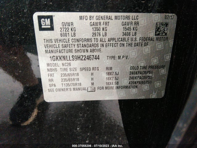 GMC ACADIA SLE 2017 1GKKNLLS9HZ246744 Image 9