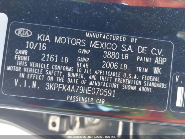 3KPFK4A79HE070591 KIA FORTE LX