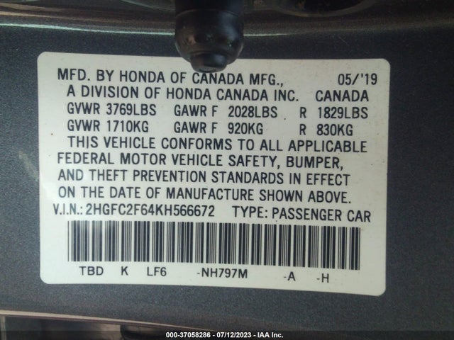 Honda Civic Sedan Lx 2019 2HGFC2F64KH566672 Image 9