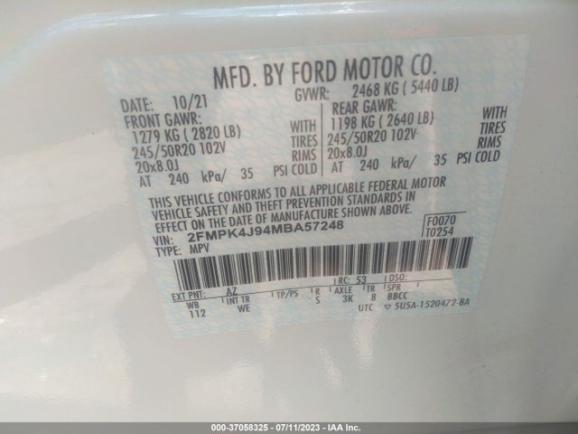 Ford Edge Sel/st-line 2021 2FMPK4J94MBA57248 Image 9