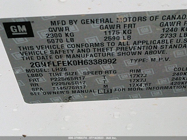 Chevrolet EQUINOX LT 2017 2GNFLFEK0H6338992 Image 9