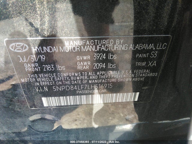2020 HYUNDAI ELANTRA LIMITED VIN: 5NPD84LF7LH516915