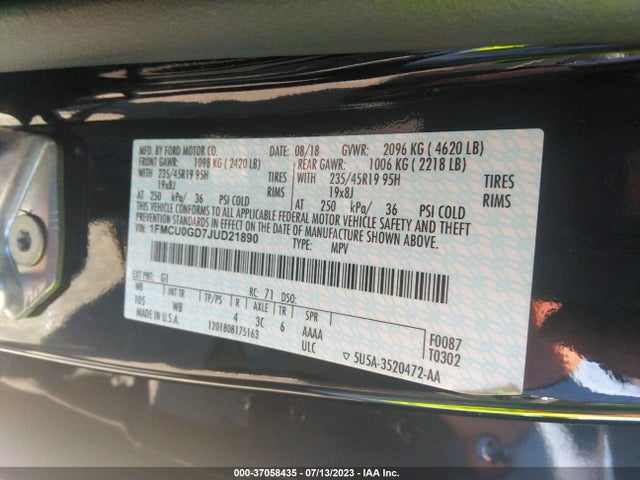 2018 FORD ESCAPE SE VIN: 1FMCU0GD7JUD21890