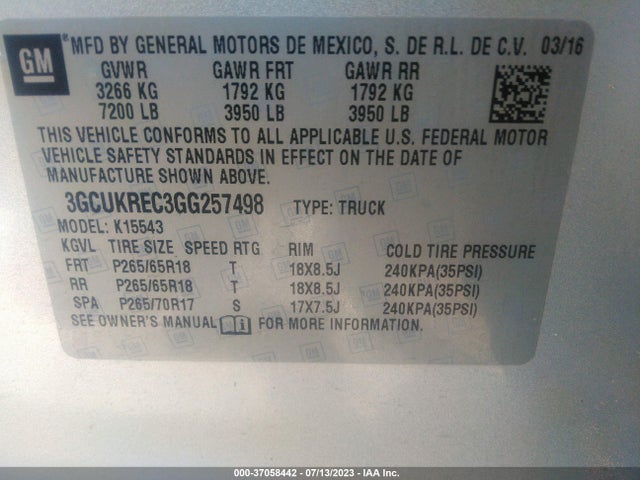 Chevrolet Silverado 1500 2lt 2016 3GCUKREC3GG257498 Image 9