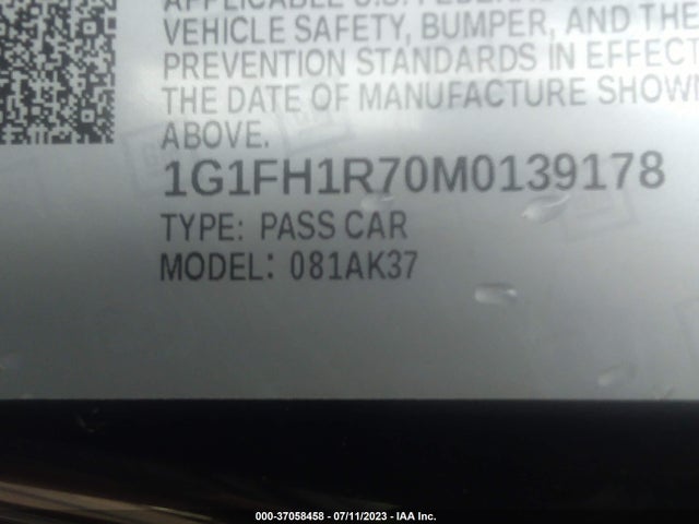 2021 CHEVROLET CAMARO 2SS VIN: 1G1FH1R70M0139178