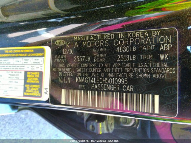 KNAGT4LE0H5010995 KIA Optima Hybrid Base