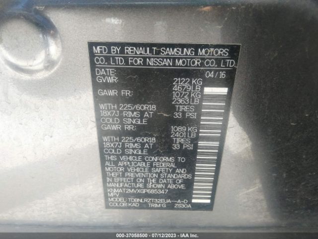 KNMAT2MVXGP685347 Nissan Rogue Sl
