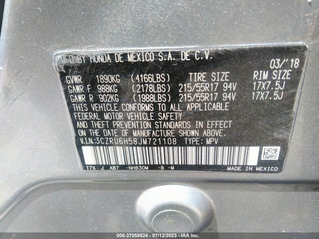 Honda HR-V EX 2018 3CZRU6H58JM721108 Image 9