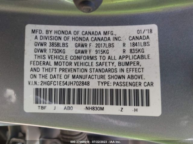 2HGFC1E54JH702848 Honda CIVIC SI SEDAN