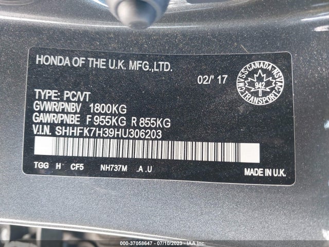 Honda Civic Hatchback Lx 2017 SHHFK7H39HU306203 Image 9