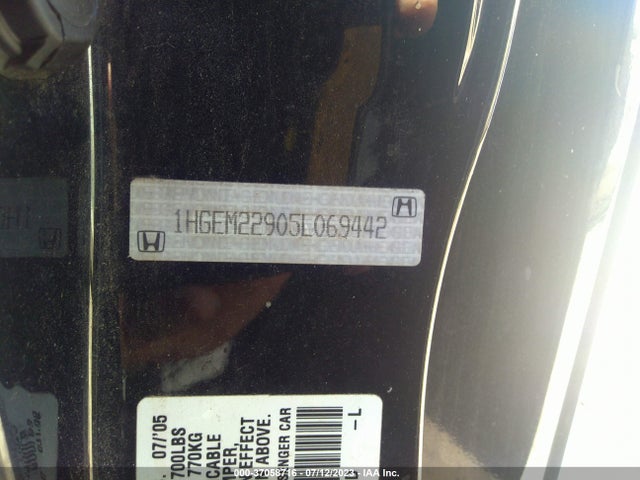 2005 HONDA CIVIC CPE EX VIN: 1HGEM22905L069442