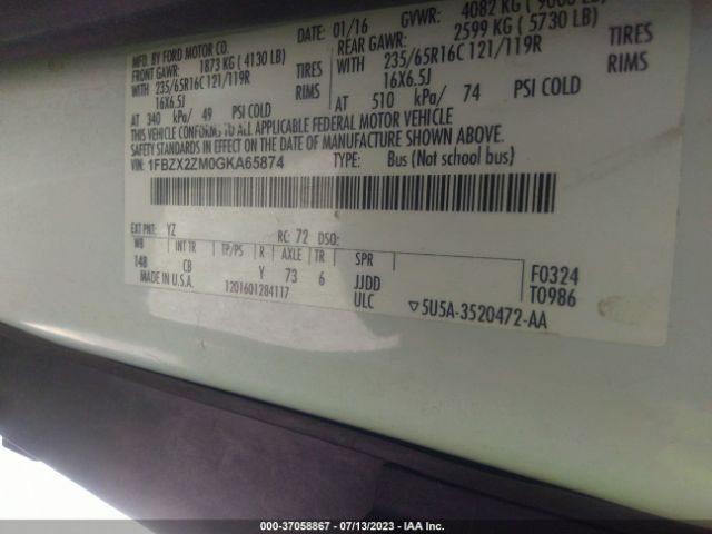 1FBZX2ZM0GKA65874 Ford Transit Wagon Xl/xlt