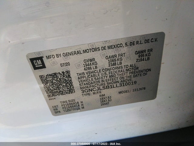 Chevrolet Trax Lt 2020 3GNCJLSB1LL310019 Image 9