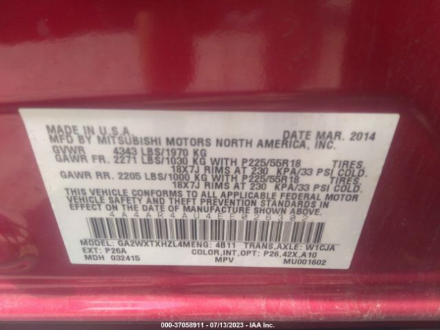 4A4AR4AU4EE026302 Mitsubishi Outlander Sport Se