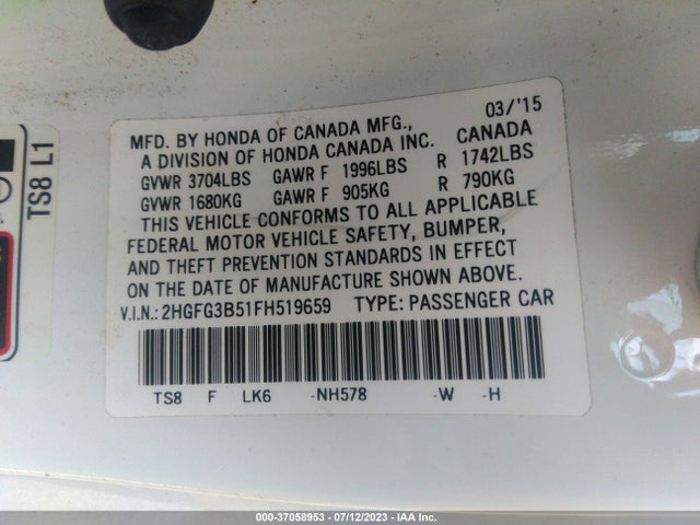Honda Civic Coupe Lx 2015 2HGFG3B51FH519659 Image 9