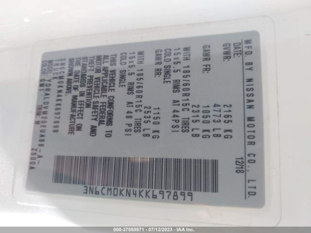 3N6CM0KN4KK697899 Nissan Nv200 Compact Cargo S