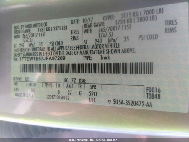 1FTEW1E57JFA97209 Ford F-150 Xl/xlt/lariat