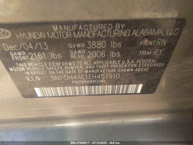 Hyundai Elantra Limited 2014 5NPDH4AE1EH457910 Image 9