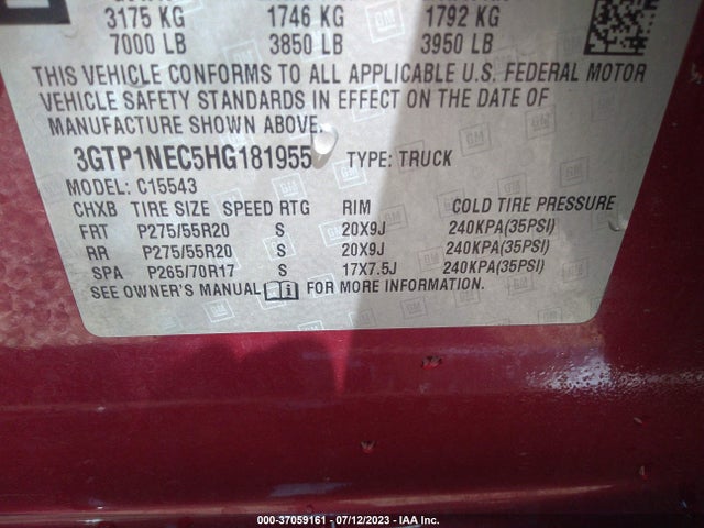 GMC Sierra 1500 Slt 2017 3GTP1NEC5HG181955 Image 9