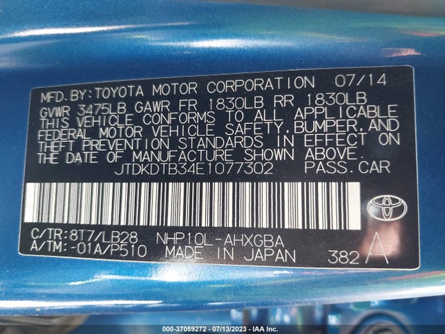 Toyota Prius C One/three/two/four 2014 JTDKDTB34E1077302 Image 9