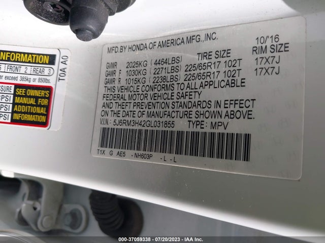 Honda CR-V SE 2016 5J6RM3H42GL031855 Image 9