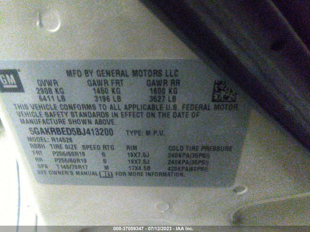 2011 BUICK ENCLAVE CXL-1 VIN: 5GAKRBED5BJ413200