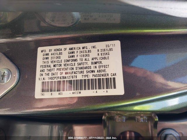 2011 HONDA ACCORD SDN EX-L VIN: 1HGCP2F82BA127879