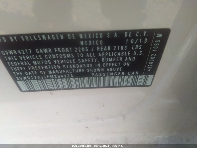 3VWD17AJ1EM384273 Volkswagen Jetta Sedan Se