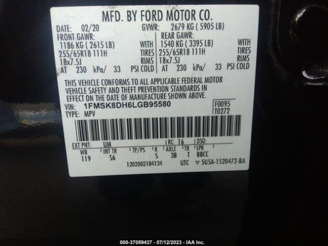 1FMSK8DH6LGB95580 Ford EXPLORER XLT