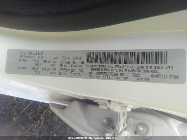 1C6SRFMT7KN775608 RAM 1500 Big Horn/lone Star
