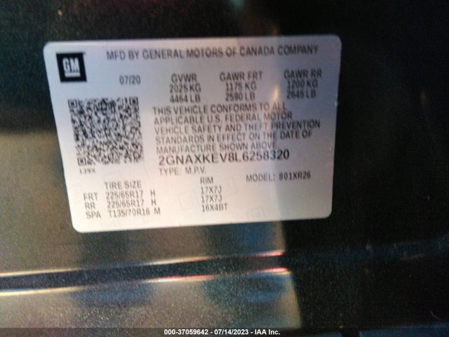 Chevrolet EQUINOX LT 2020 2GNAXKEV8L6258320 Image 9