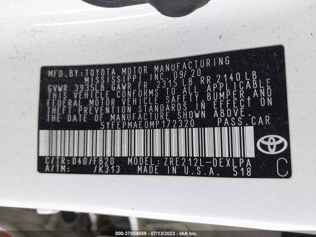 Toyota COROLLA LE 2021 5YFEPMAE0MP172320 Image 9
