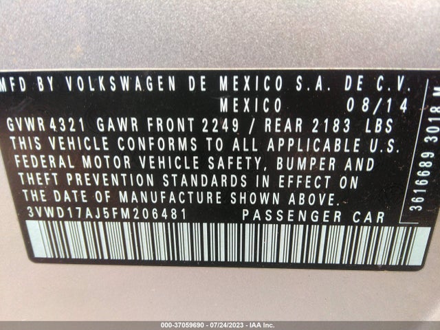 3VWD17AJ5FM206481 Volkswagen Jetta Sedan 1.8t Se