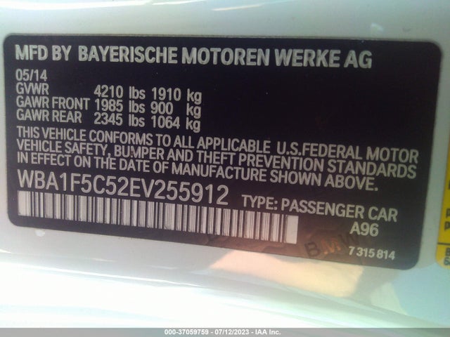 2014 BMW 2 Series, VIN: WBA1F5C52EV255912