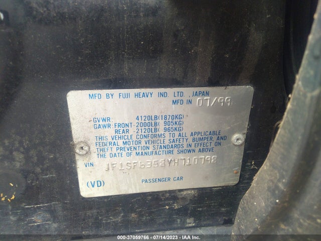 2000 SUBARU FORESTER L VIN: JF1SF6358YH710798