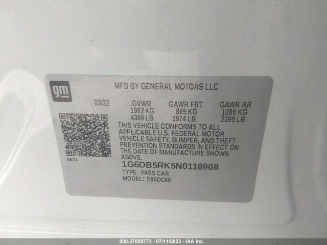 2022 Cadillac CT4, VIN: 1G6DB5RK5N0118908